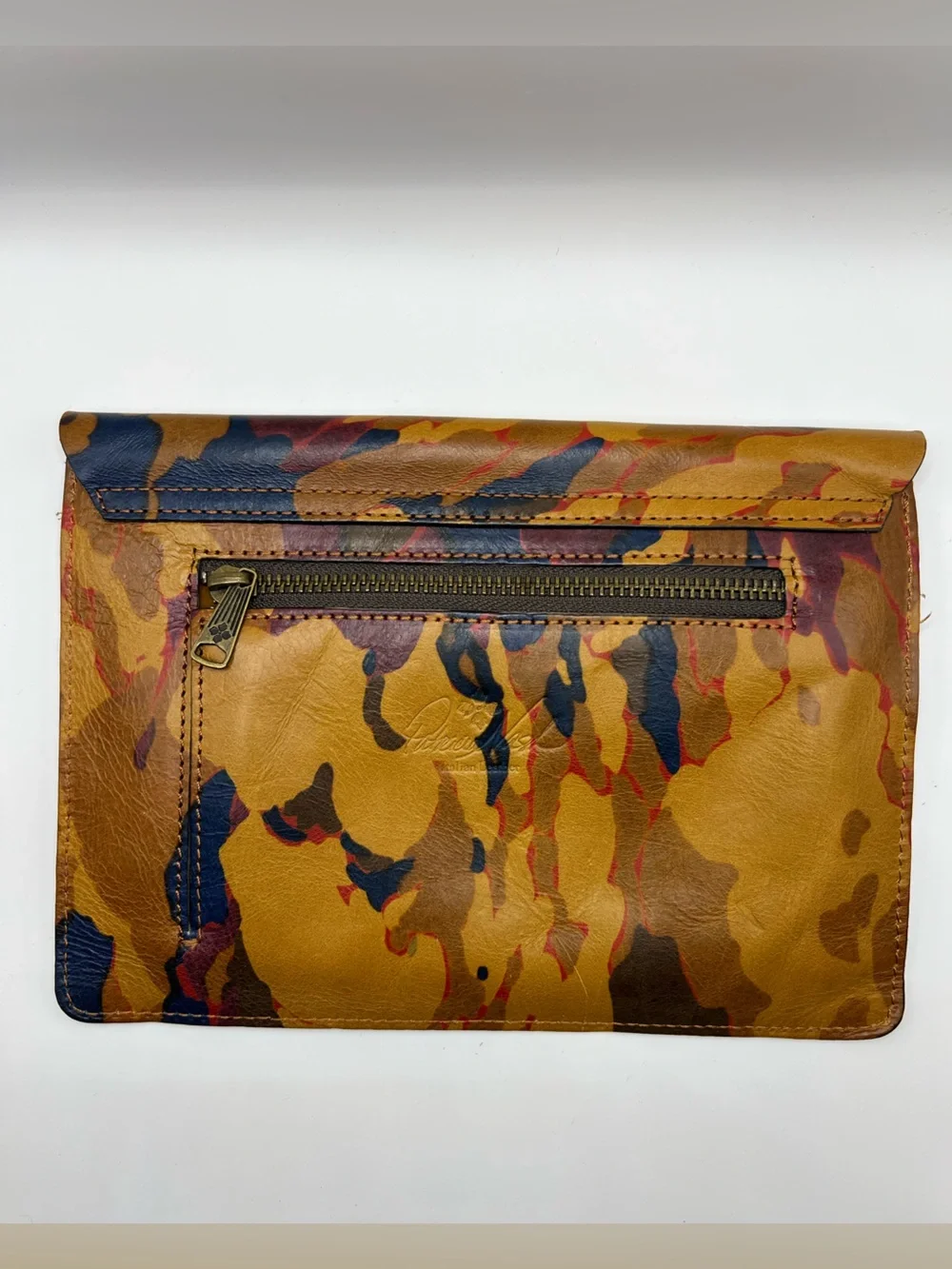 Patricia Nash Multicolor Camo Leather Envelope Clutch - Tan, Brown, Navy, Red